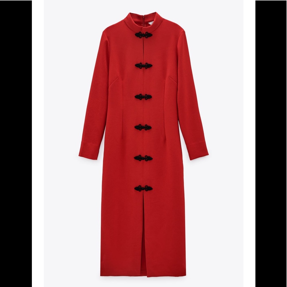 ZARA RED TOGGLE DRESS - Picture 9 of 12